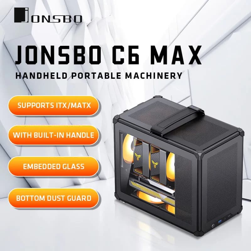 JONSBO C6 MAX Custodia MATX con manico in rete Installazione senza attrezzi Custodia compatta a torre con eccellente raffreddamento Ideale per PC da gioco Costruzioni