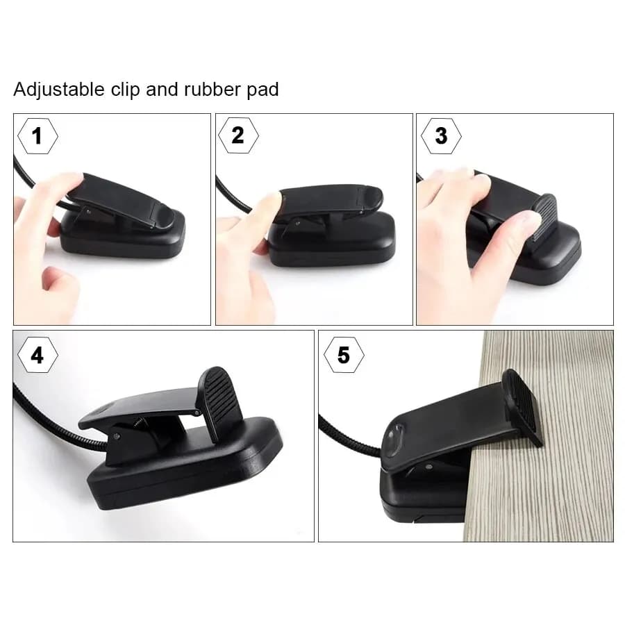 Lampada da Lettura LED Regolabile con Clip, Alimentata a Batteria, Flessibile per Studio e Apprendimento, Luce Notturna Portatile per Camera da Letto