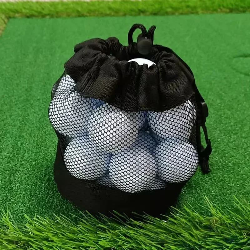 Drawstring Closure Polyester Golf Ball Storage Bag, Mesh Pocket for Convenient Golf Accessories Storage