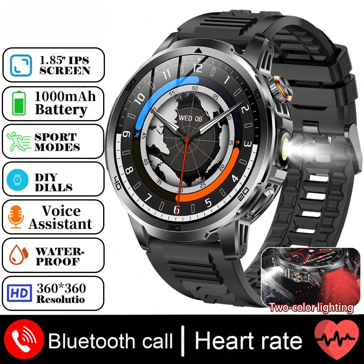 XIAOMI 2026 Smartwatch Militare da 1,85 Pollici per Uomo, Tracker Fitness Sportivo, Batteria da 1000mAh, Impermeabile IP69K, Chiamate HD, Braccialetto per Uomo