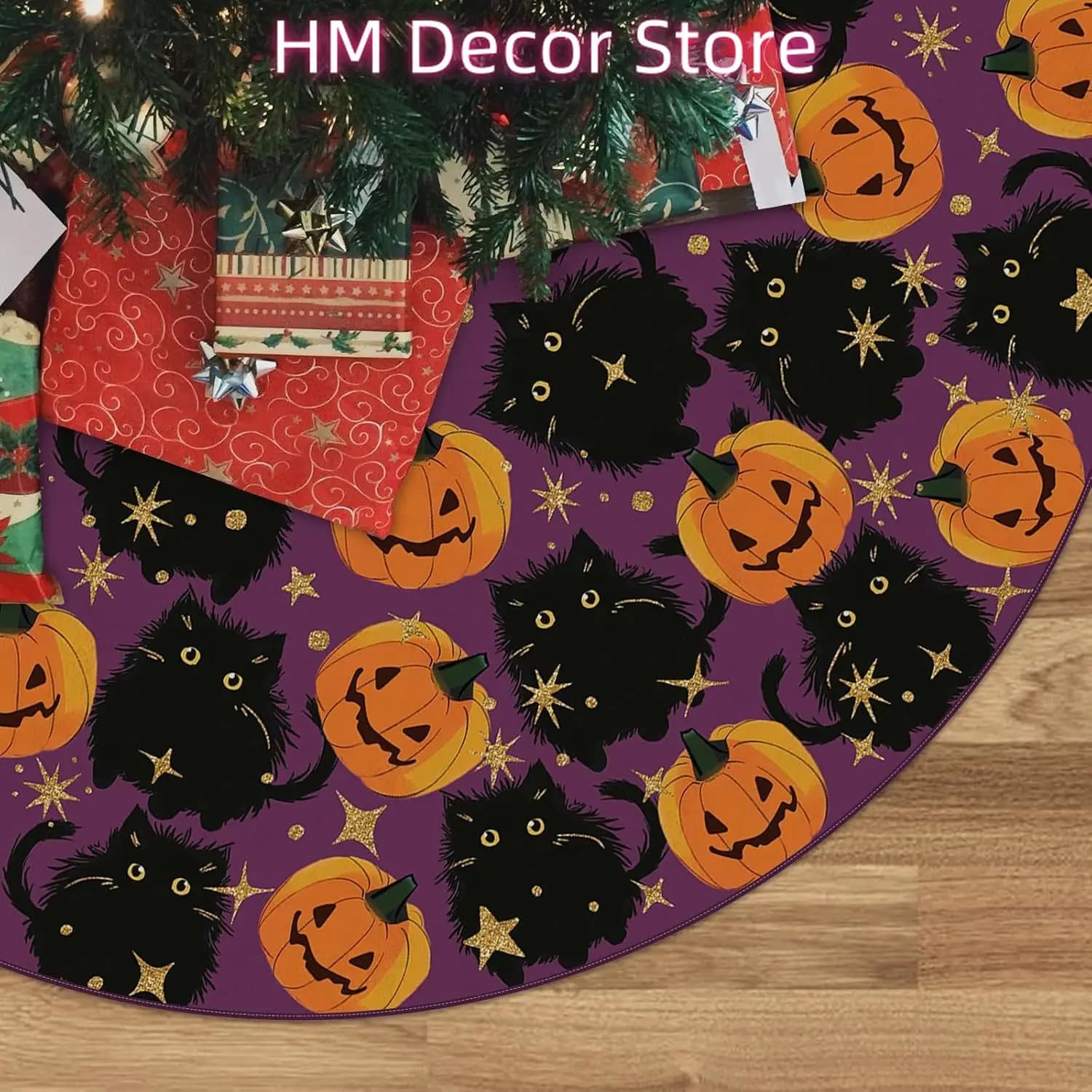 Gonna per albero di Halloween Gonna per albero viola Decorazione per albero di zucca di gatto nero Decorazione da 48 pollici per Halloween Natale per interni ed esterni De
