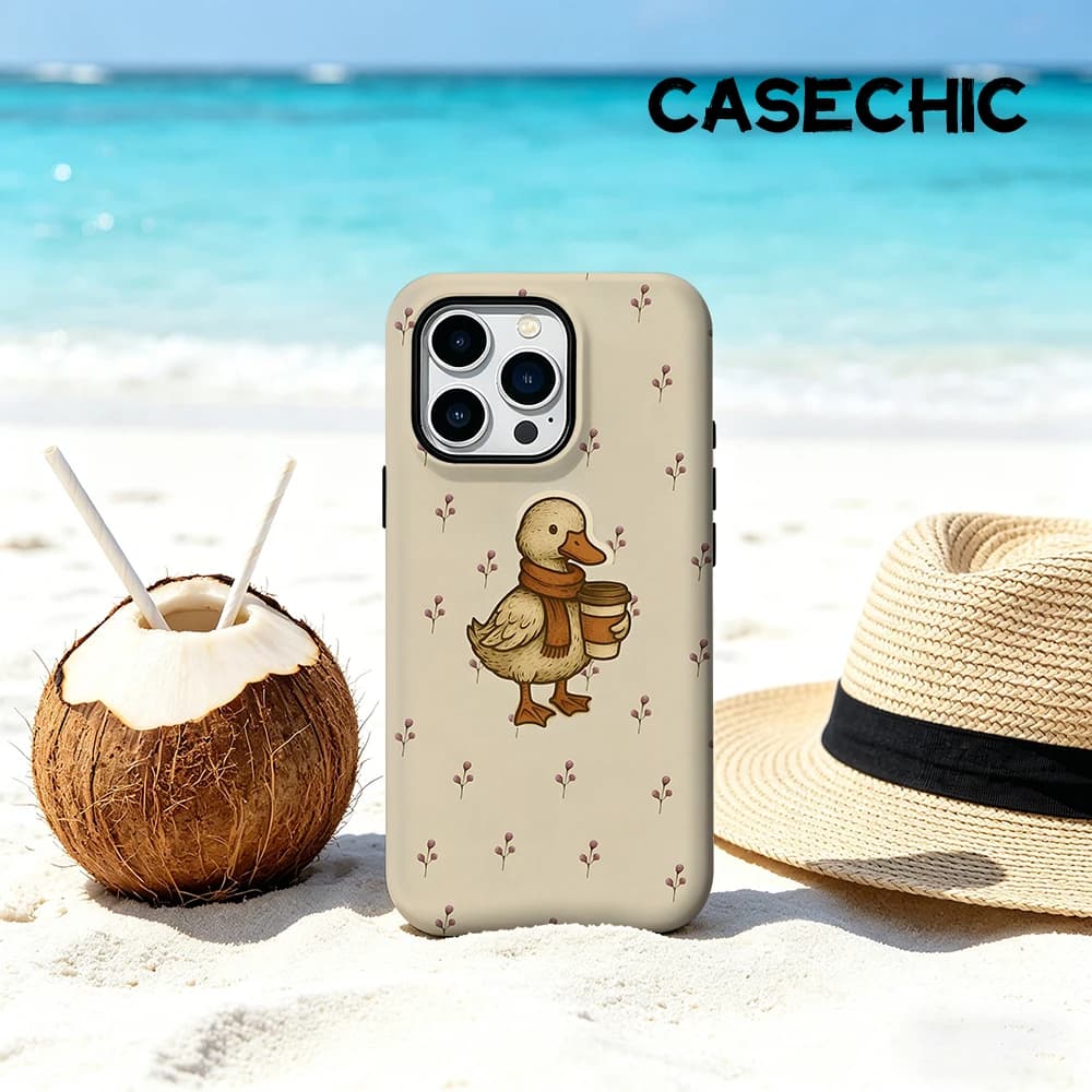 Custodia CaseChic opaca antiurto per MagSafe per iPhone 17 16 15 14 Plus Pro Max, in PC rigido, con design Paper Duck con sciarpa