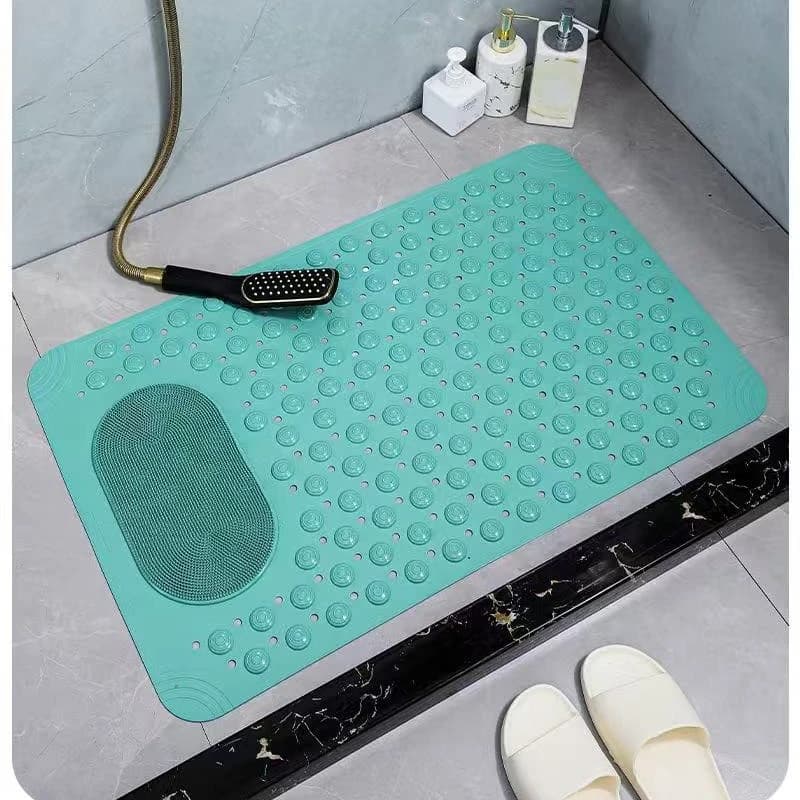 Tappetino da Bagno Antiscivolo in PVC Azzurro - Rettangolare con Punti Massaggianti per Doccia e Bagno - Spessore 0,8 cm, 38*69 cm, Motivo a Pois