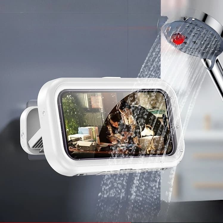 Scatola portaoggetti impermeabile telescopica per telefono da bagno, touch screen girevole, tipo adesivo, mensola da bagno senza punzonatura