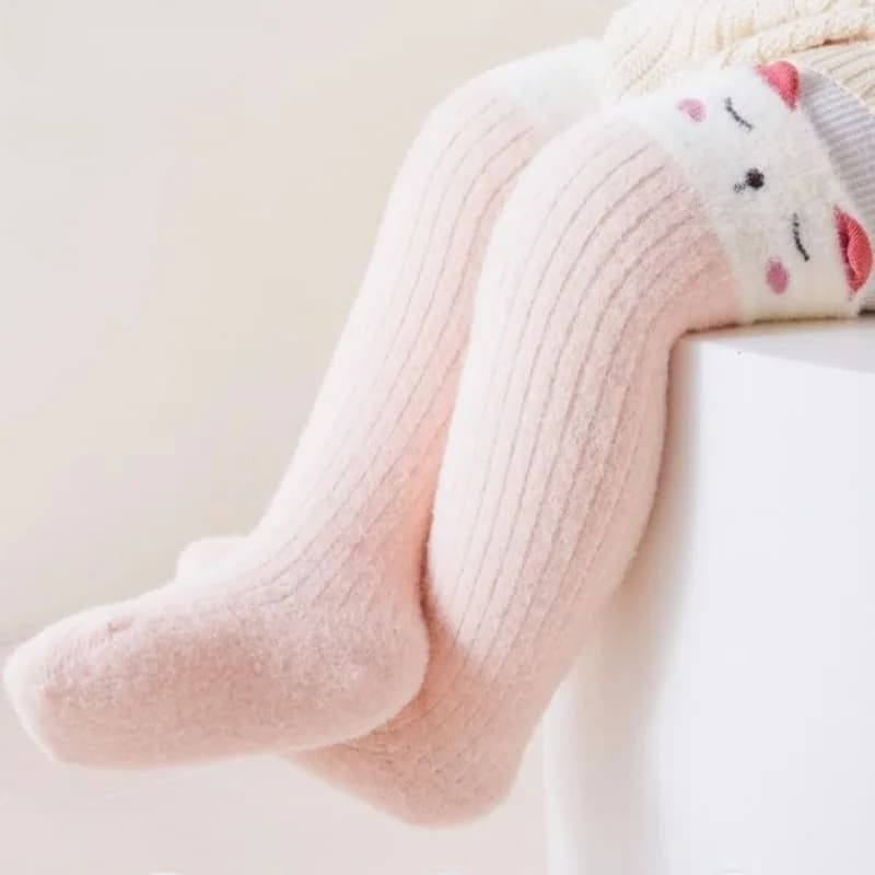 Calzini Invernali Termici con Cartoni Animati per Bambini 0-12 Mesi, Calze al Ginocchio Elastiche Non Stringenti con Morbido Cotone Misto per Neonati