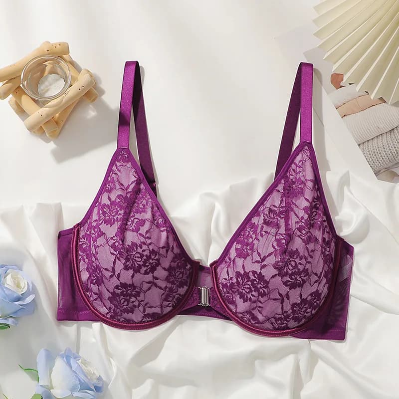 Miniature bra with front closure for women size 90D-110C, breathable lace underwear with total cover