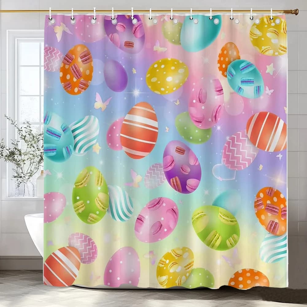 Uova di pasqua tenda da doccia primavera uova colorate coniglio farfalla tenda da bagno tessuto in poliestere decorazioni per il bagno di casa con ganci