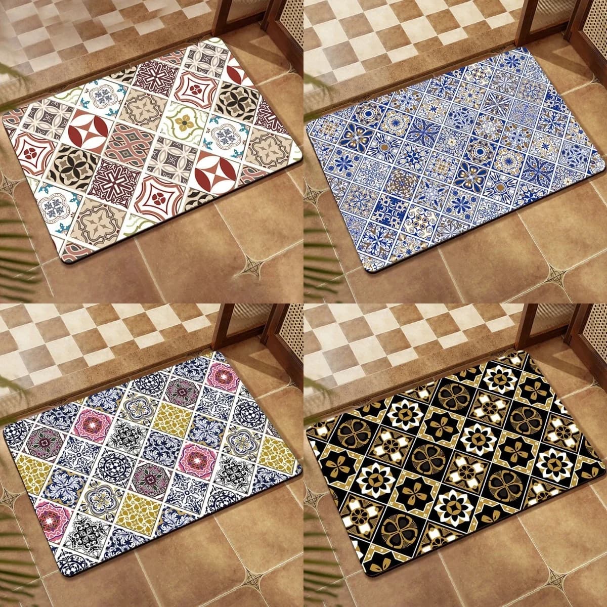 Retro griglia persiana stile etnico fango diatomea tappetino bagno assorbente antiscivolo tappetino ingresso foyer porta tappetino