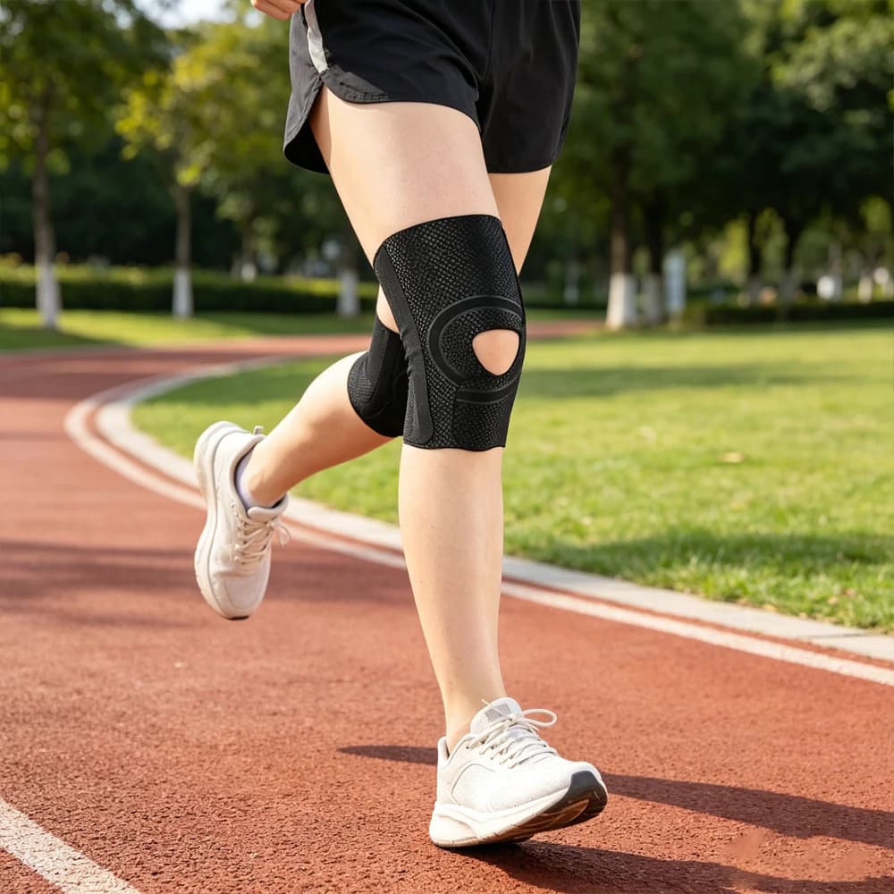 Supporto Elastico per Ginocchio con Stabilizzatori Laterali, Leggero e Traspirante, per Uso Quotidiano e Recupero da Infortuni