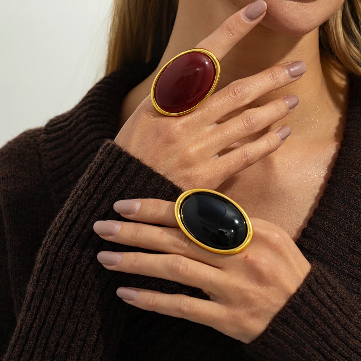 Salircon Anello da dito in resina ovale rossa classica con geometria semplice per le donne Anelli eleganti vintage con fascino Accessori per feste Regalo di gioielli