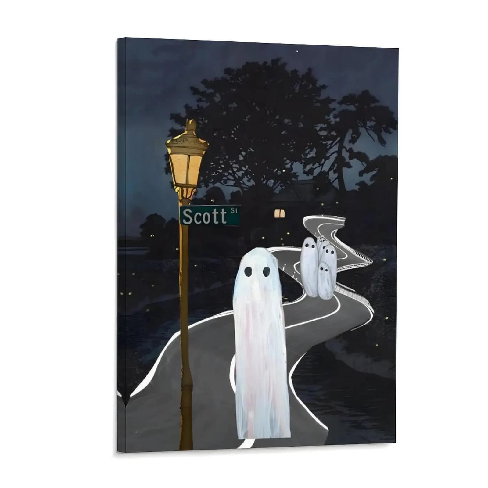 Street Lamp Ghosts Scott Street Poster Aesthetic Surreal Canvas Wall Art Posters Painting Decoration for Home Bedroom Dorm Bathroom Decor Gift