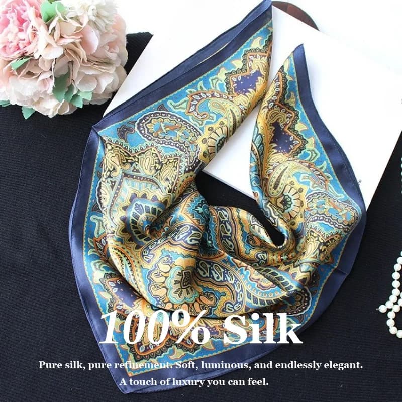Sciarpa Vintage con Stampa Paisley per Donne, 100% Seta Naturale, Foulard, Fascia per Capelli, Hijab di Design, Bandana, Poncho