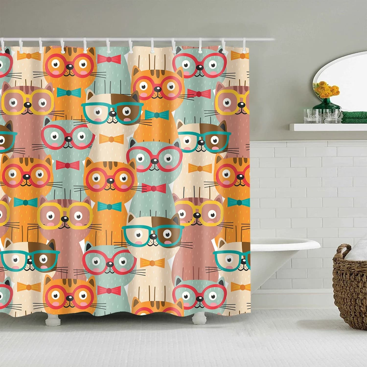Tenda da bagno Animali impermeabili Elefante Gatto Leone Stampa Decorazioni da bagno Tende da doccia con ganci Decorazioni per la casa Tende da bagno