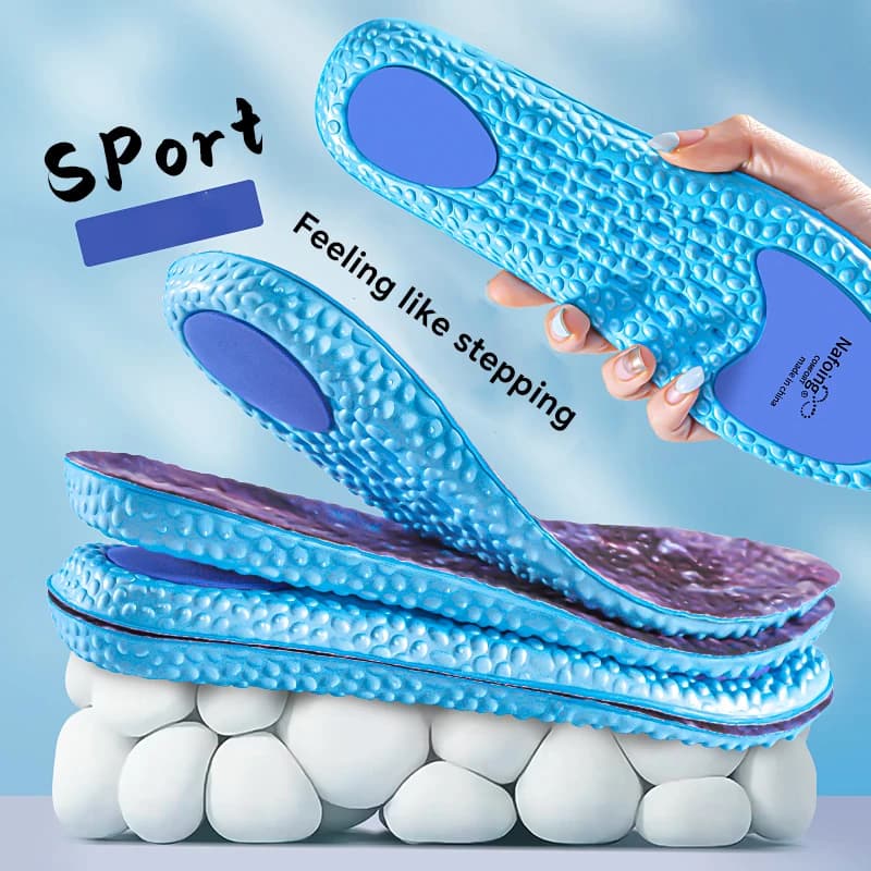 1 pair of sports soles for shoes blue PU breathable sole support for arch anti-slip shock absorption for sport travel insole race