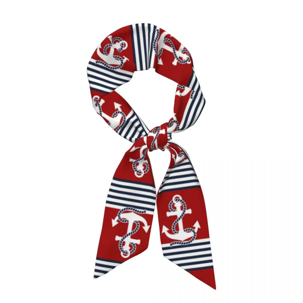 Nautical Navy Blue Stripes And Boat Anchor Women Long Narrow Scarf Silky Skinny Scarf Multi-use Neck Head Wrap for