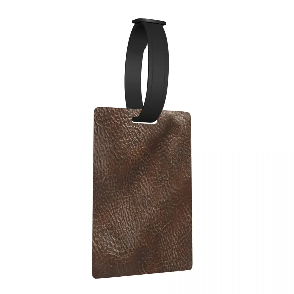 Etichette per Bagagli in Materiale Effetto Pelle Marrone Scuro, Accessori per Valigie, Tag per Bagaglio da Viaggio, Porta Etichetta con Spazio per Nome e Indirizzo