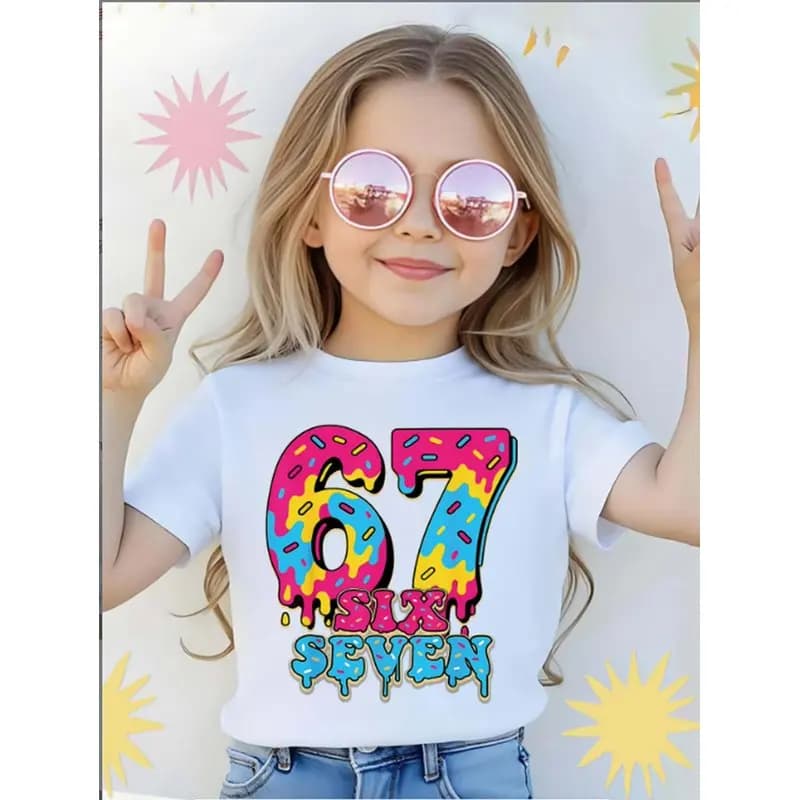 Kids 67 Themed Colorful Print T-Shirt, Soft Cotton Fabric, Breathable and Comfortable, Ideal for Toddlers and Childrenhsh0091