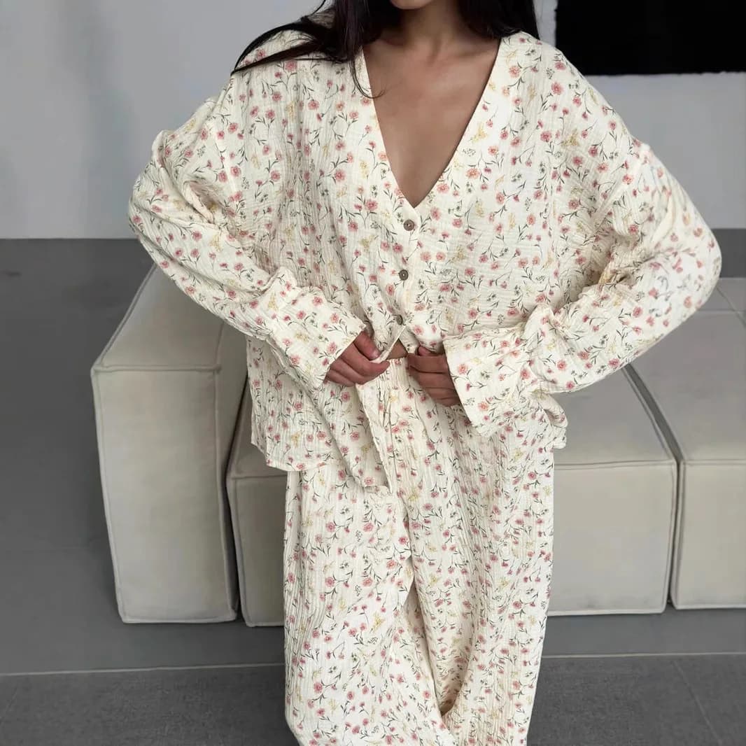 Pjs Set Pigiama da donna in puro cotone Pigiama invernale caldo da donna Abbigliamento per la casa alla moda, Pigiama Set pigiama carino e morbido