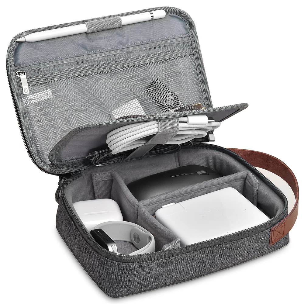Custodia organizer elettronica da viaggio WiWU per MacBook Adattatore di alimentazione Cavi per caricabatterie Power Bank Custodia tecnica Borsa portatile con manico in pelle