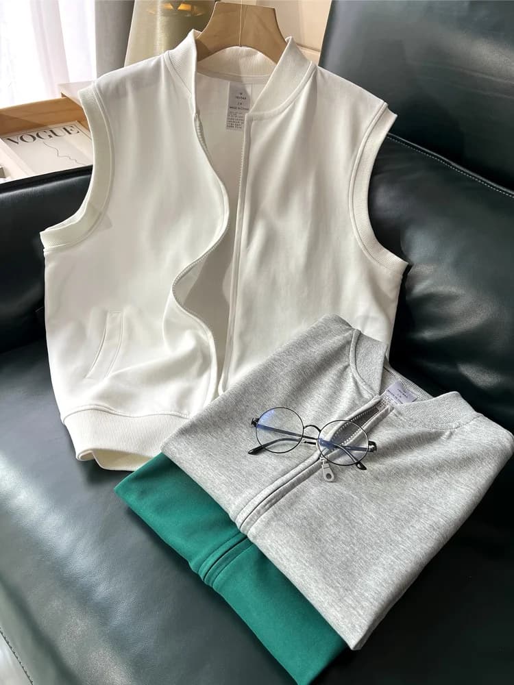 Fall 2026 Women's Sporty Casual Loose Fit Stand Collar Vest Jacket Breathable Cotton Blend Thin Outerwear Fashionable Sweater...