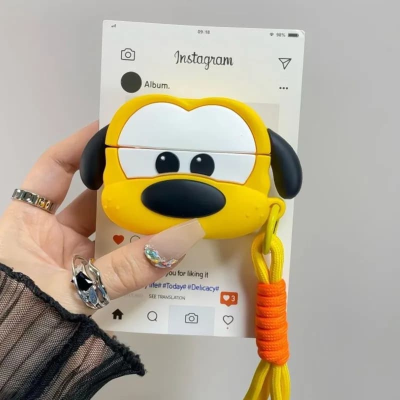 Custodia in silicone 3D Disney Pluto per AirPods con cordino intrecciato, cover antiurto per AirPods 3 4 Pro Pro 2 Pro 3
