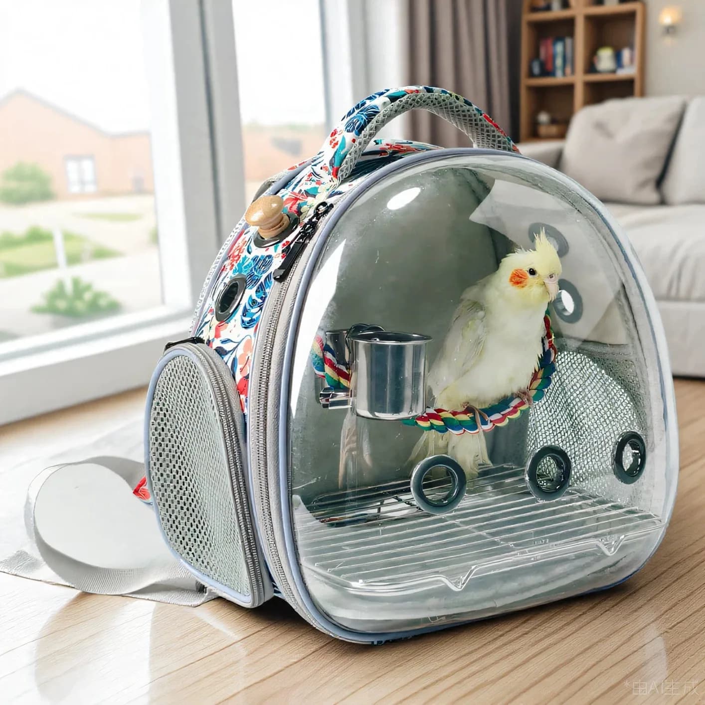 Borsa da viaggio per portauccelli Zaino per uccelli per uccelli Pappagalli Piccoli animali domestici Gabbia per uccelli portatile con bolle acriliche Escursionismo da viaggio all'aperto