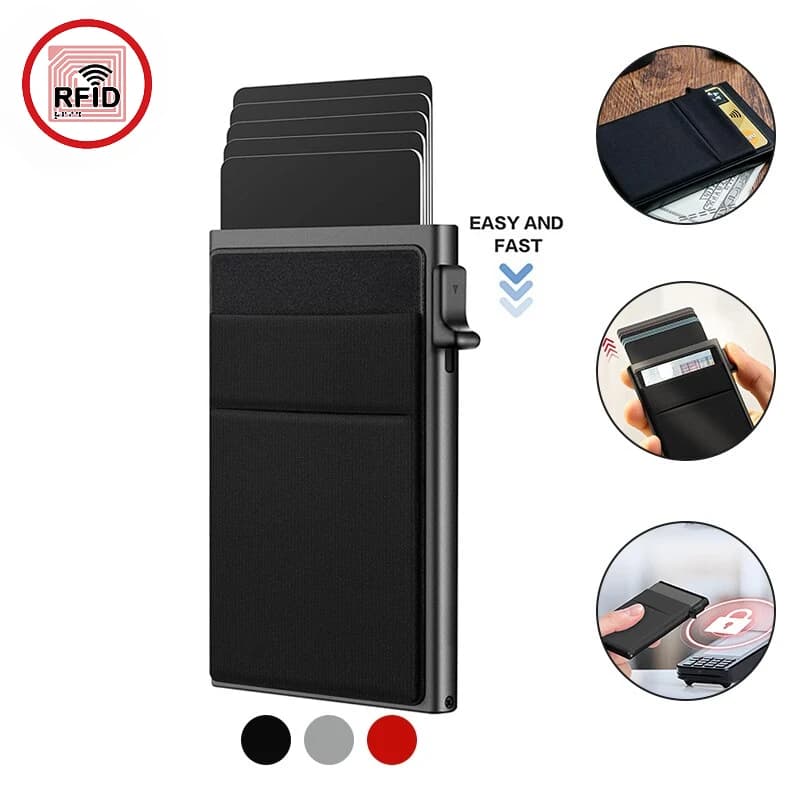 Portafoglio Sottile in Metallo con Blocco RFID per Uomo - Porta Carte Minimalista Intelligente con Protezione per Carte Bancarie, ID e Carte di Credito