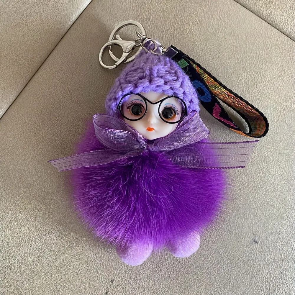 Portachiavi con bambola dormiente in pelliccia sintetica di coniglio Rex Kawaii, ciondolo carino per borsa, ornamento in peluche Annie Baby