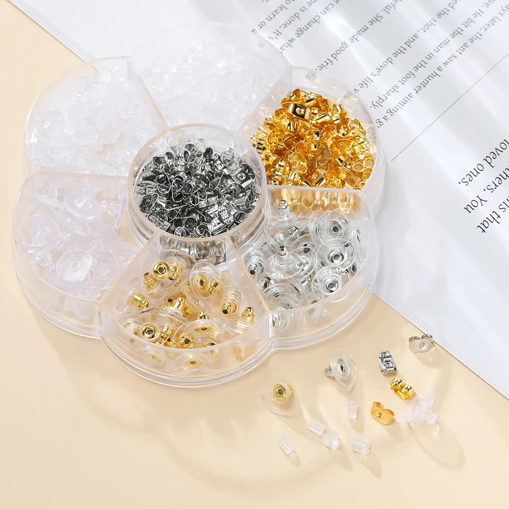 1Box Earring Studs With Soft Silicone Rubber Earring Back Stoppers For DIY Earring Findings Jewelry Making Kits