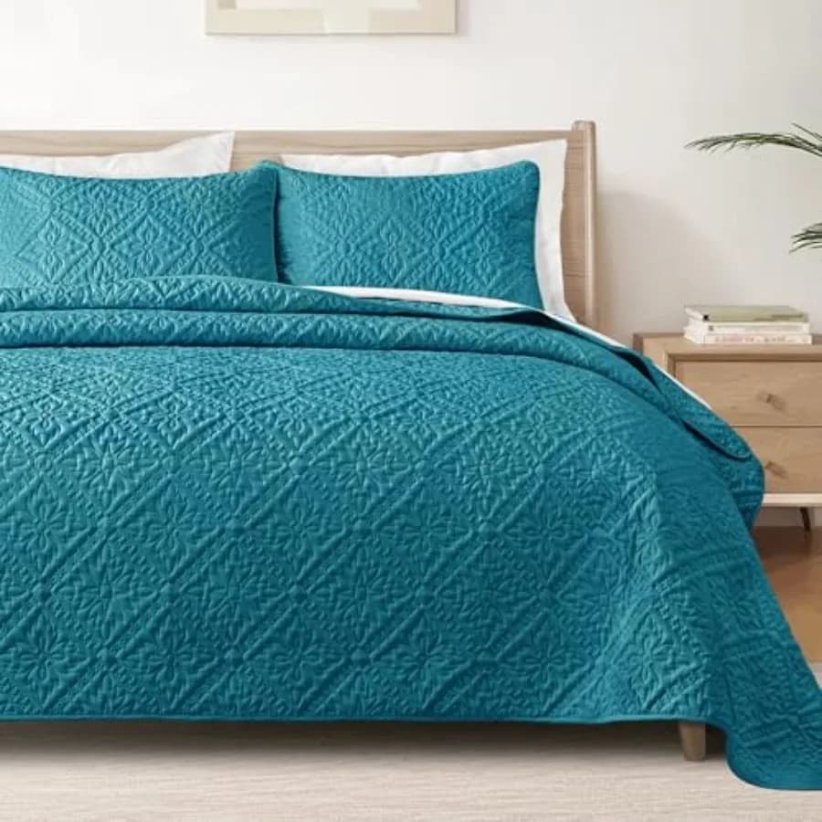 Set Copriletto King Size Leggero e Morbido con 2 Federe, Trapunta Moderna Oversize Color Verde Acqua per Tutti