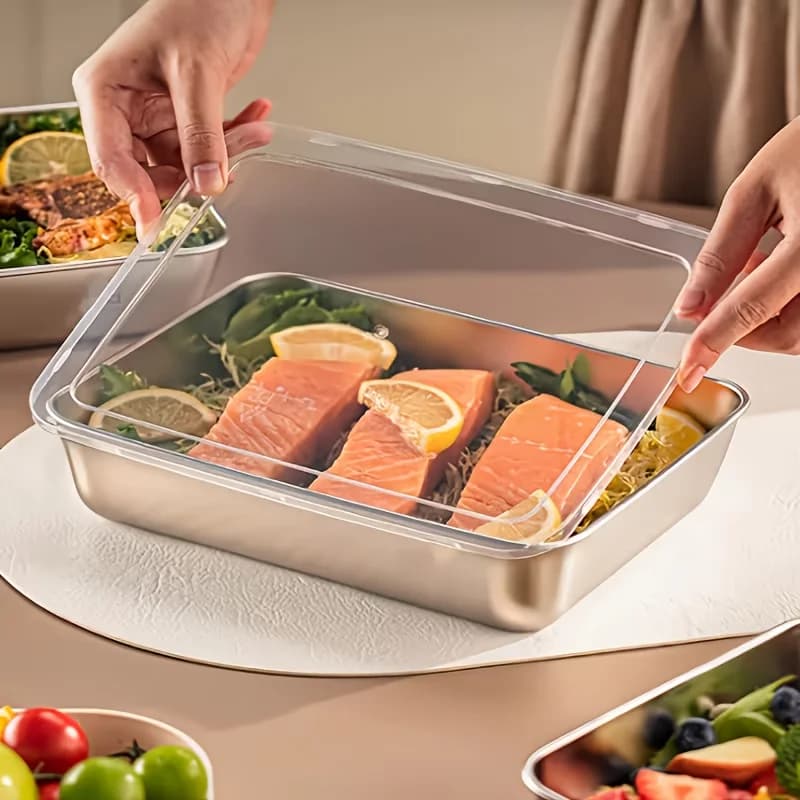Contenitore per Alimenti in Acciaio Inox, Scatola Rettangolare Impilabile per Biscotti, Pane, Torte e Preparazione Pasti