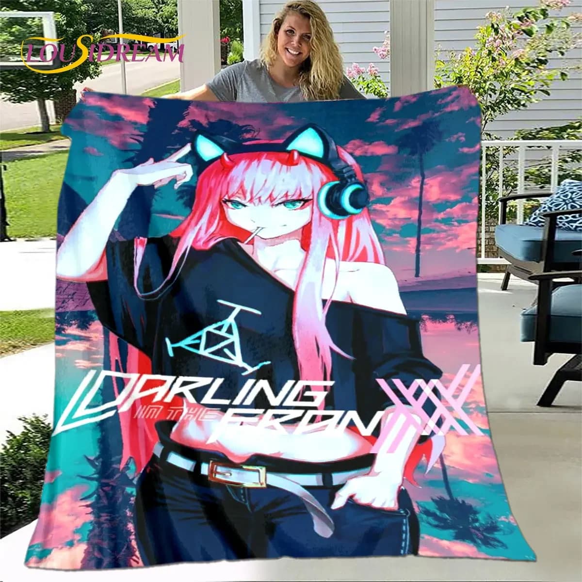 Zero Two DARLING In The FRANXX Coperta morbida in peluche, coperta in flanella per soggiorno, camera da letto, divano letto, copertura da picnic