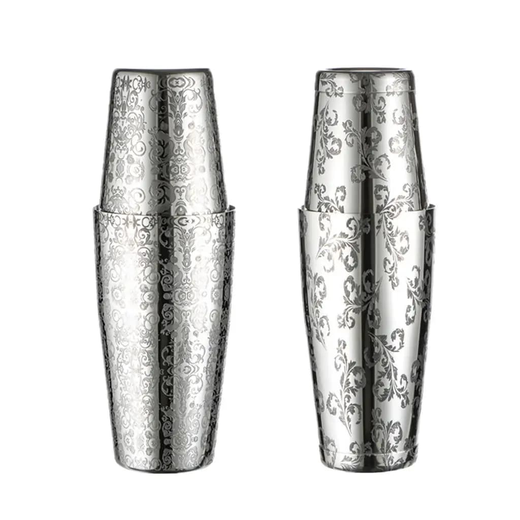 304 Stainless Steel Boston Cocktail Shaker Etched Pattern Dual Mixer Can Bar Accessory for Home Use