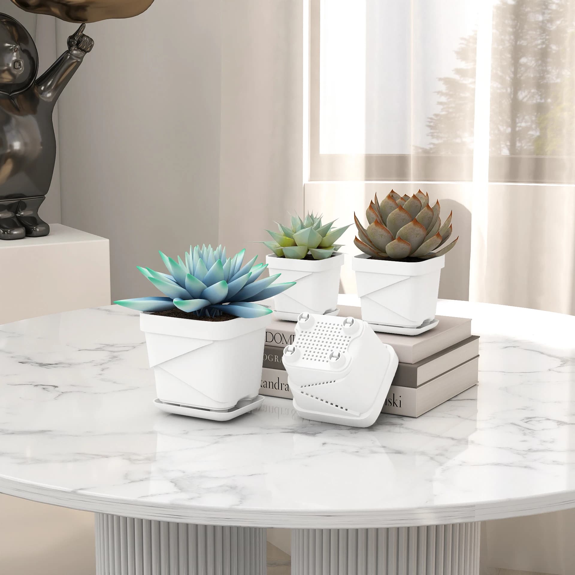 Breathable and Reinforced Grass Plant Vase with Removable Tray, Anti-rust, Square, Plastic, for Cactus, House and Garden