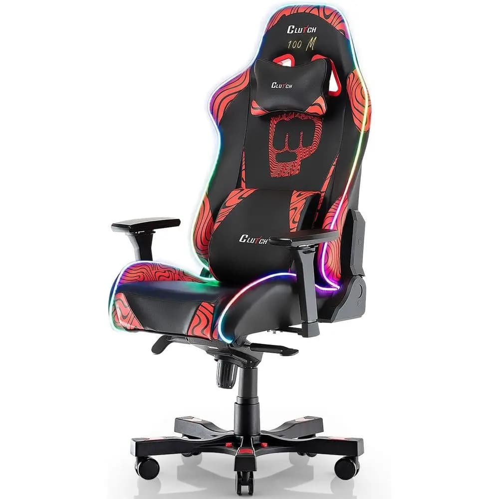Sedia Ergonomica da Gaming e da Ufficio con LED, Supporto Lombare e Scrivania per Computer - Serie Black Throttle