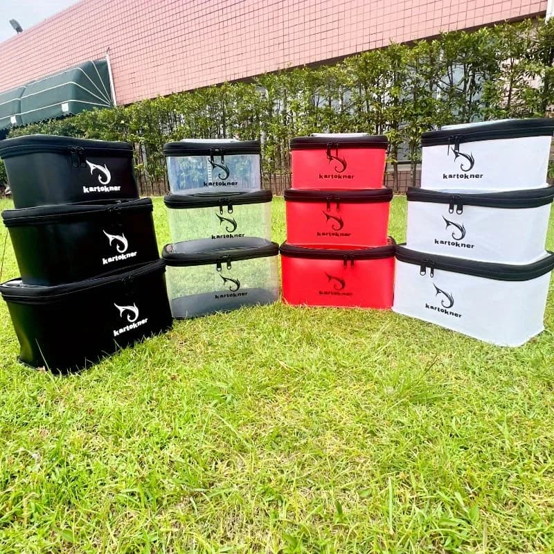 EVA fishing gear box with handle - Hooks, baits, bait containers and leading lines