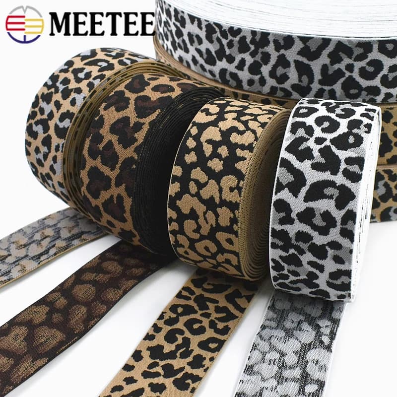 Nastri Elastici con Stampa Leopardata da 2/5/10 Metri, Nastro Elastico da 40mm per Abbigliamento Sportivo, Cucito, Elastico per Yoga, Cintura a Molla, Corda Elastica