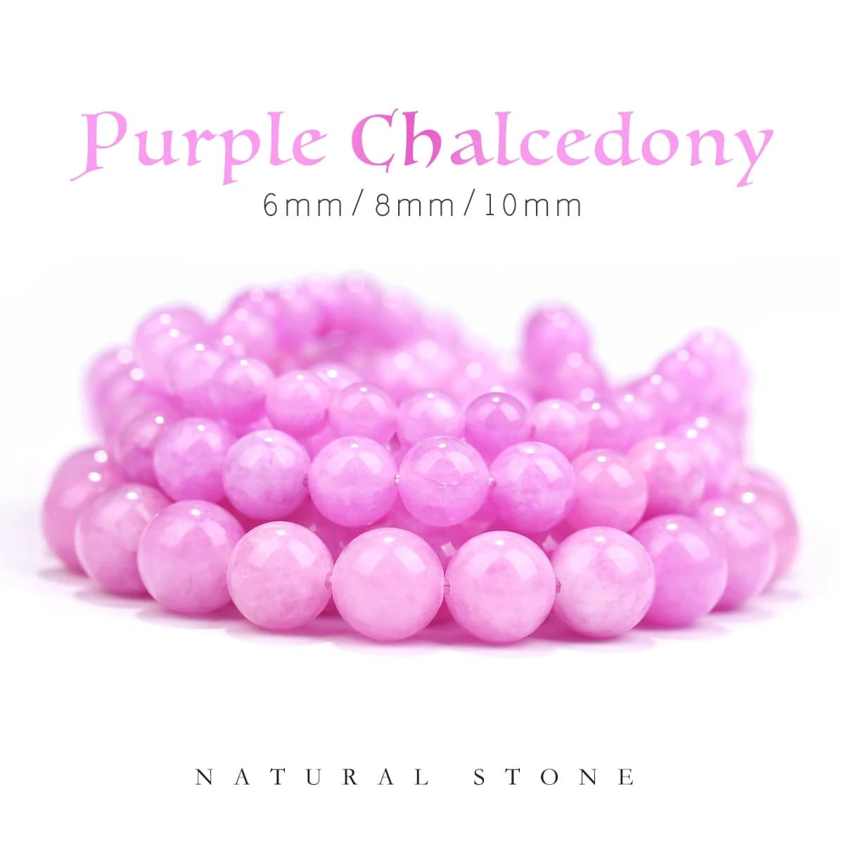 Perline di pietra naturale Kunzite Giada Calcedonio Perline di pietra sciolte rotonde per la creazione di gioielli Accessorio orecchini braccialetto fai da te 6/8 / 10mm