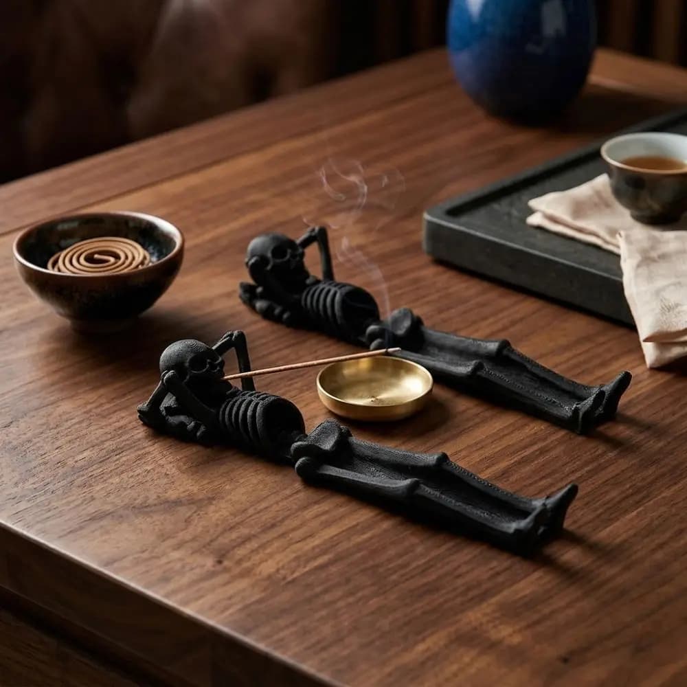 3D Printed Skeleton Incense Holder Gothic Style Spooky Skull Incense Stick Holder Plastic Lazy Skeleton Line Incense Tray