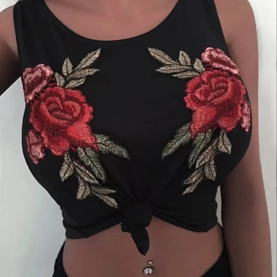 Set di 2 Pezzi Toppe Ricamate a Forma di Rosa, Applicazioni Floreali da Cucire per Fai da Te