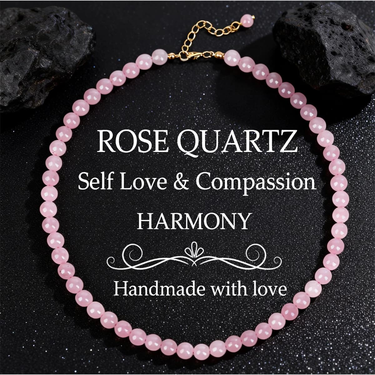 Pink Quartz Glass Necklaces for Women Adjustable Casual Beaded Lady Jewelry