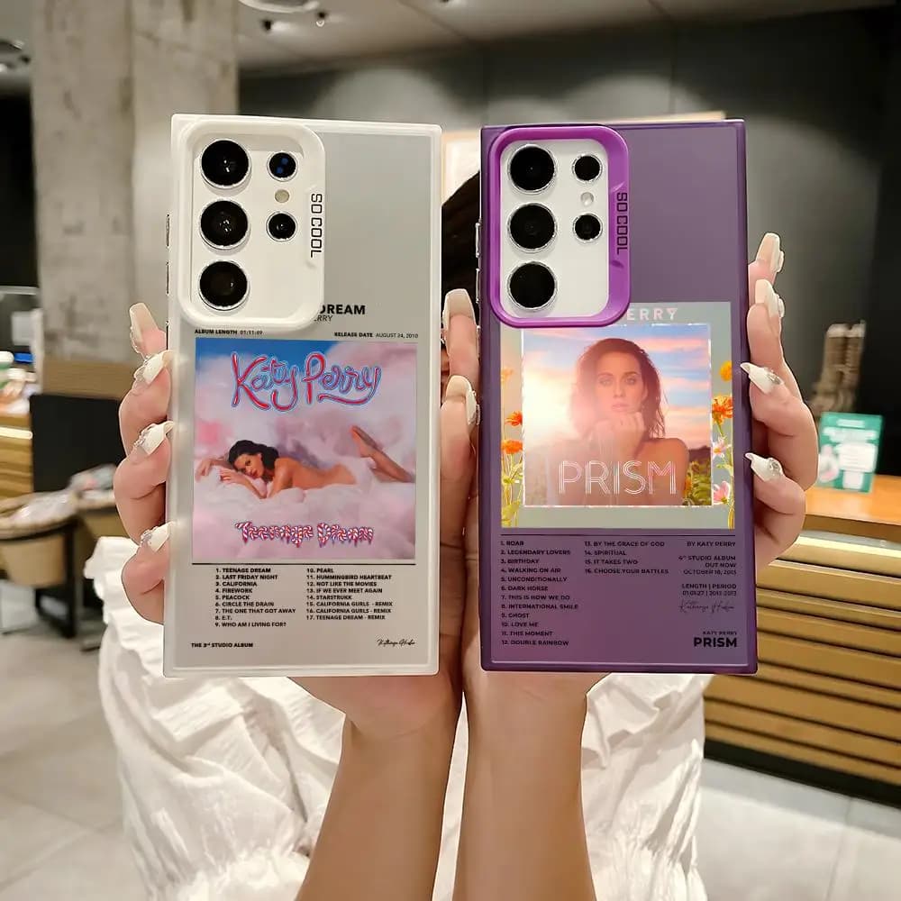 Cover per telefono Singer K-Katy Perry per Samsung Galaxy S25 S24 S23 S22 S21 Ultra Plus, rigida, colorata, opaca, antiurto, con effetto laser