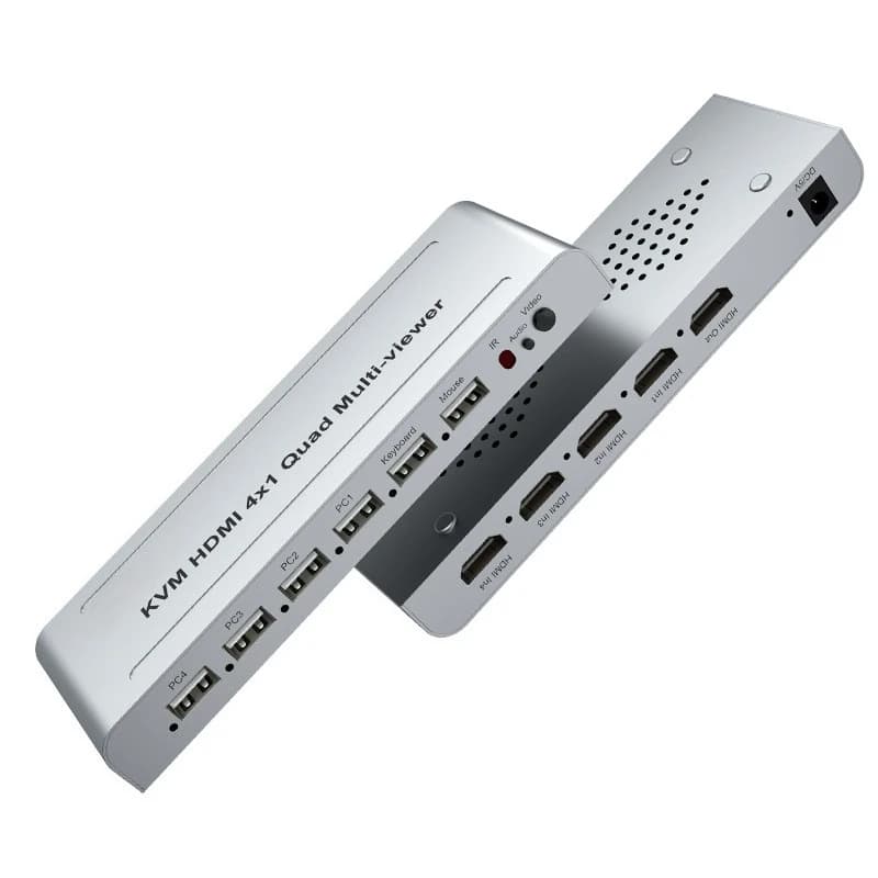 KVM HD 4X1 Quad Multi Viewer Switch 4 in 1 out Video Processor Screen Multiviewer Seamless 1080P Supports USB Keyboard Mouse