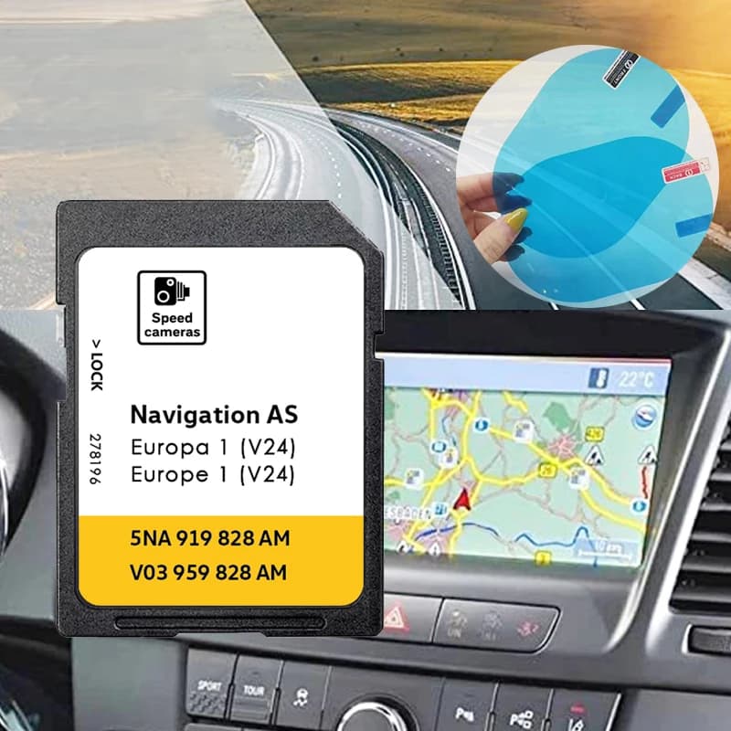 Nuovissima Scheda SD V23 2026 per Navigatore Satellitare MIB2 Discover Media Volkswagen con Mappe Europa e Adesivi Antiappannamento per Specchietto Retrovisore