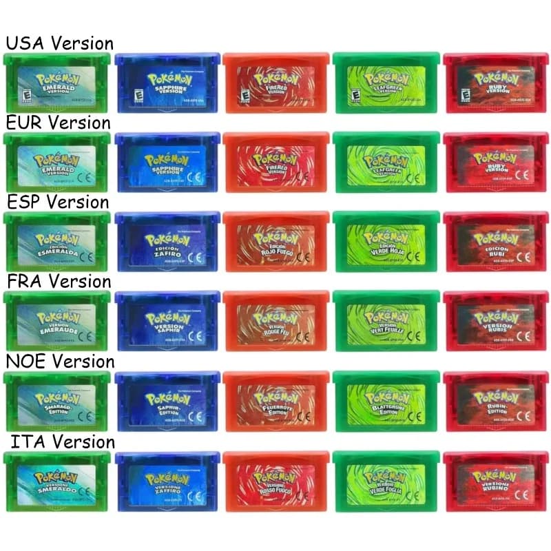 Cartucce di Videogiochi USA/ITA/NOE/FRA/EUR/ESP Serie Pokémon Smeraldo Rosso Fuoco Verde Foglia Rubino Zaffiro per GBA/SP