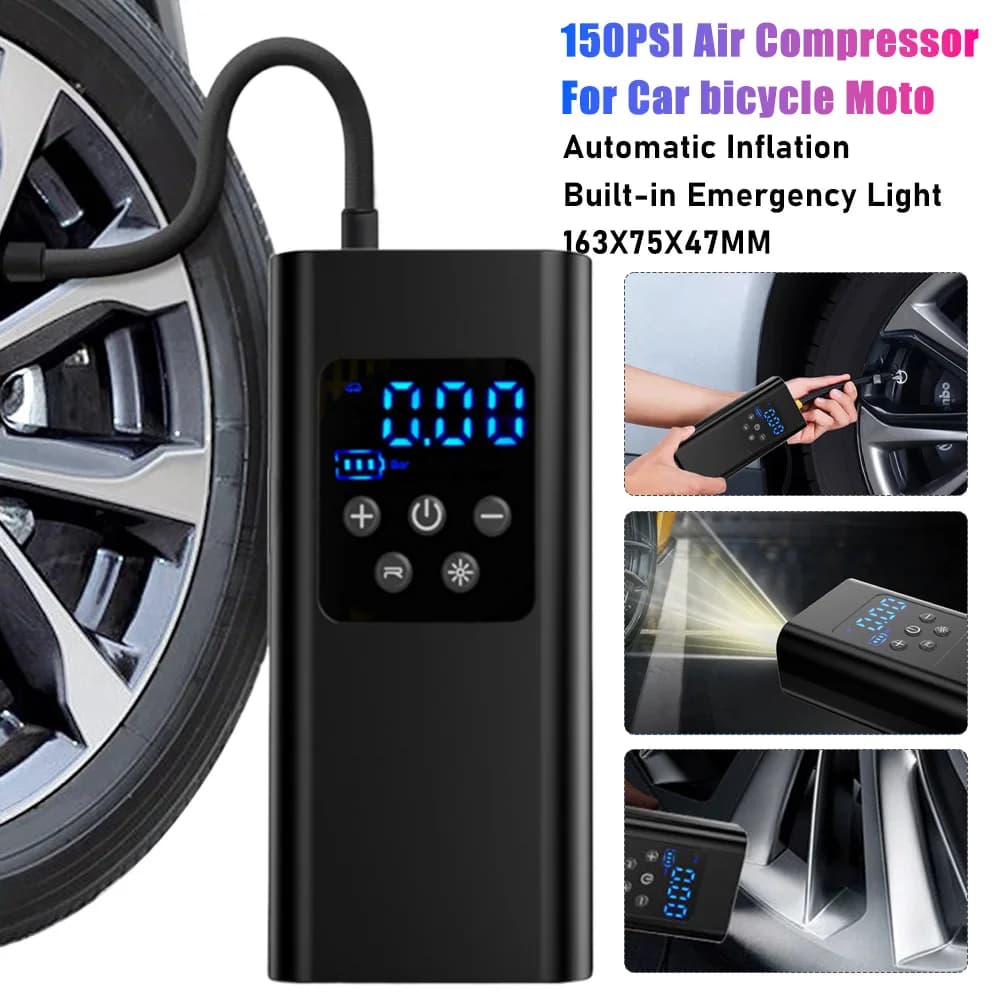 Pompa di aria per auto con pompe gonfiabili per biciclette elettriche portatili da 150 PSI con compressore d'aria per auto per barche da moto a luce LED