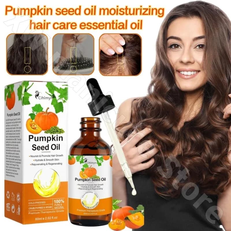 Olio di semi di zucca Cura dei capelli Olio essenziale Nutre la radice dei capelli morbida e forte Migliora la permanente crespa e la tintura danneggiata 60 ml
