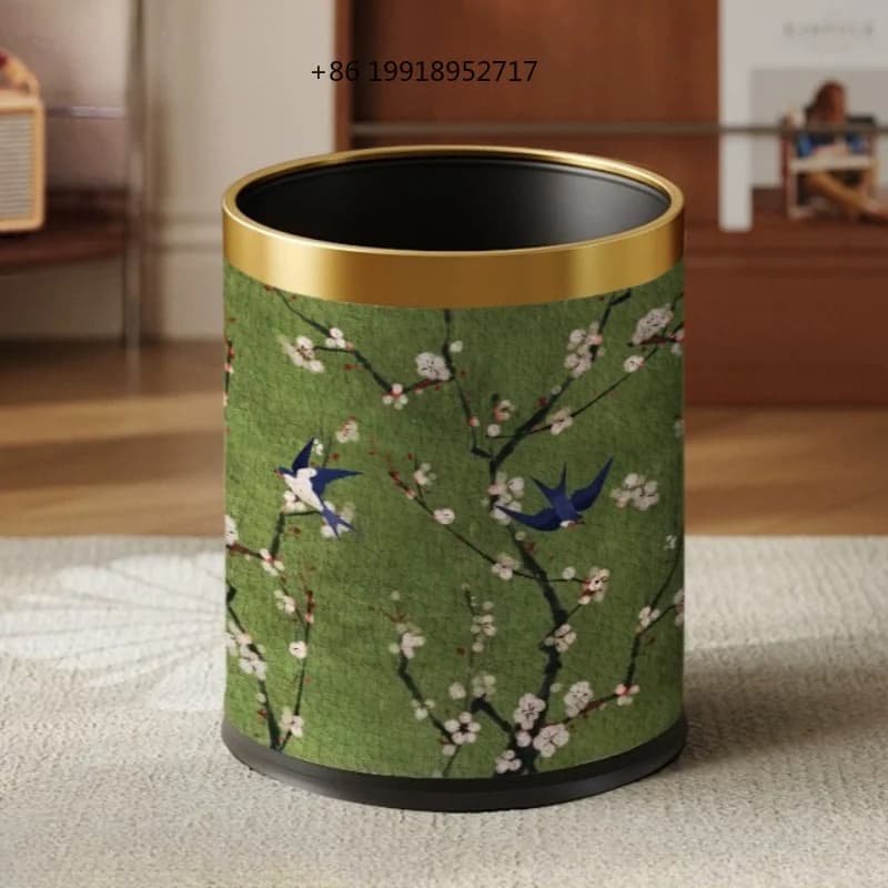 Leather Wastebasket Double Layer Non Slip Retro Trash Can Kitchen Bathroom Living Room Litter Bins Large Capacity Indoor Dustbin