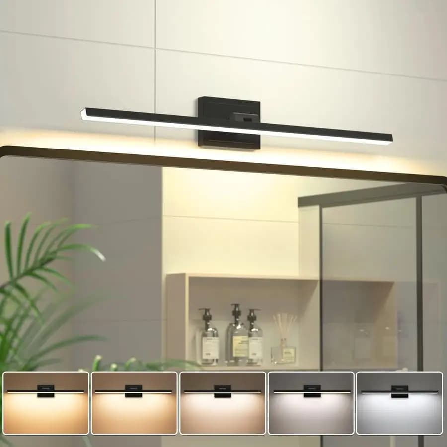 Lampada moderna per bagno da 31,5 pollici, orientabile, 18W dimmerabile 5CCT, plafoniera a LED per bagno sopra lo specchio, nera, per specchiera.