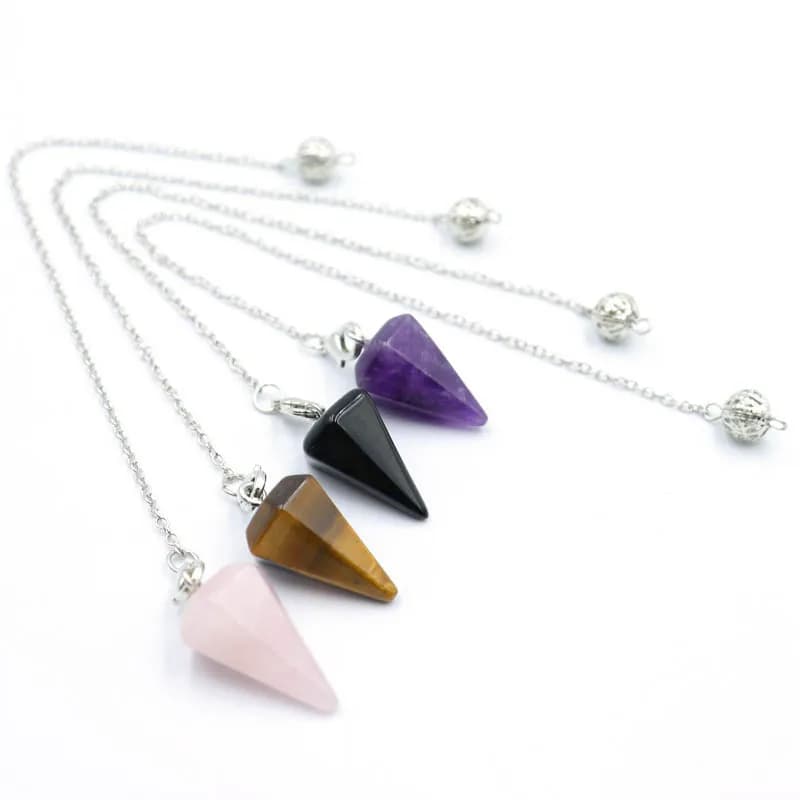 15 pezzi pendenti a pendolo in pietra a forma di cono per rabdoming lapislazzuli opale cristallo di quarzo rosa guarigione Chakra catena Charms gioielli